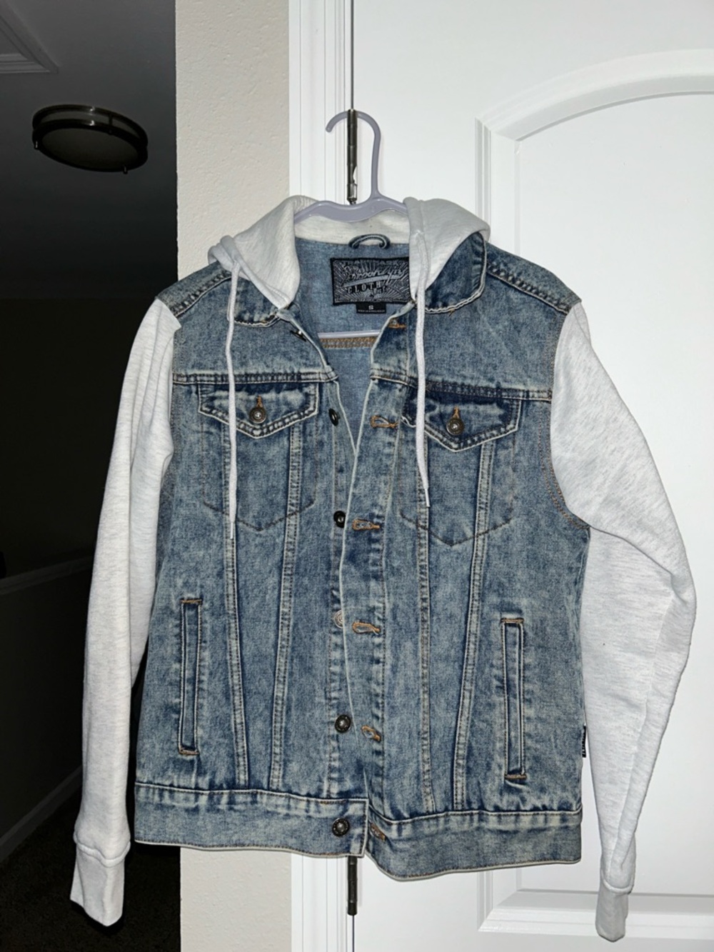 Brooklyn Cloth Blue Denim Jacket with Light Gray Hoodie Sleeves